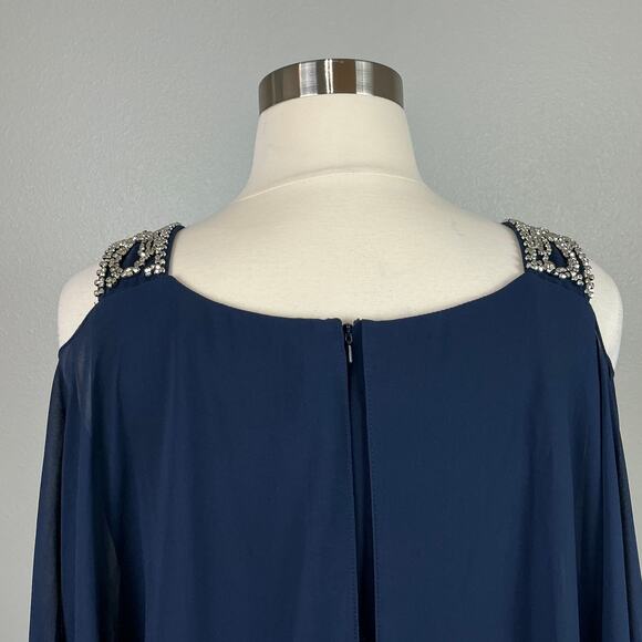 Betsy & Adam Beaded Long Sleeve Cut Out Midi Sheath Cocktail Dress Blue Size 16W - Picture 8 of 13